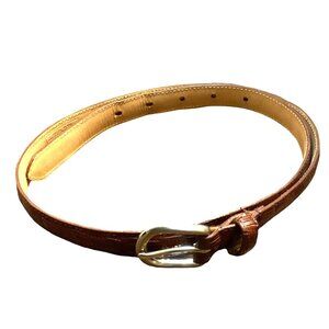 Vtg WCM New York Genuine Italian Leather Belt Woven Pattern Brass Buckle
